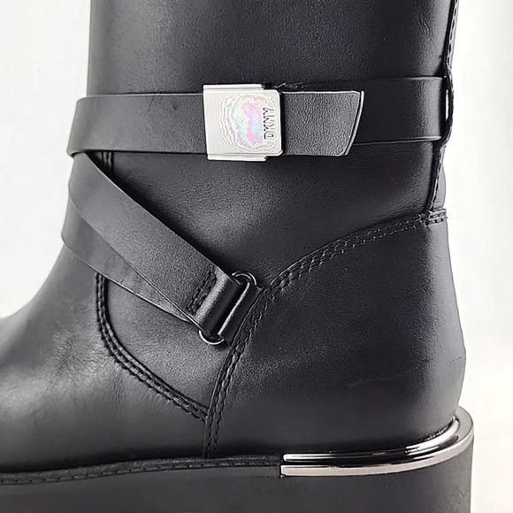 NWT DKNY Women's Taeta Black Leather Zip Moto Chunky Short Boots Size 8.5M - Picture 15 of 16